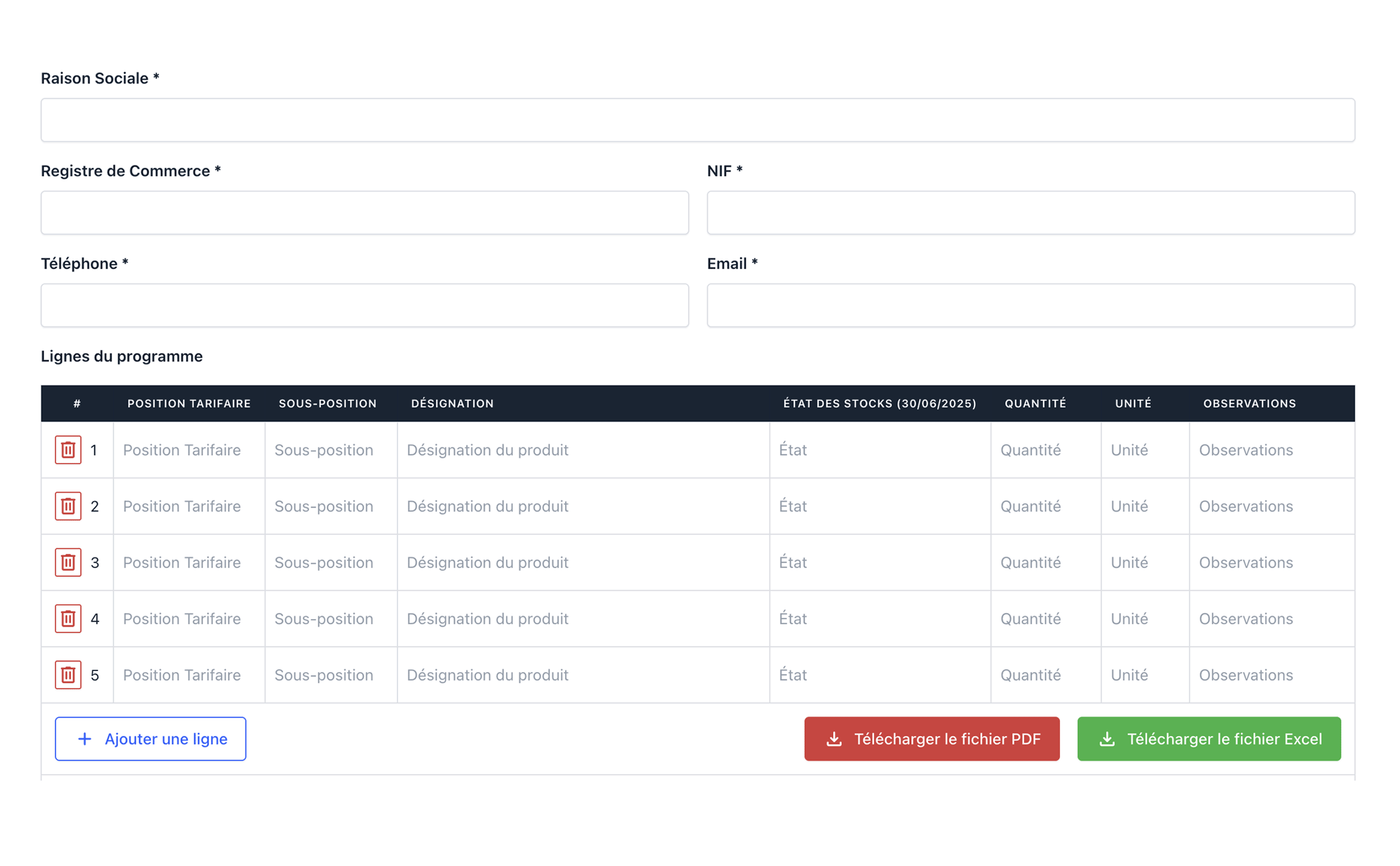 Modèle du Programme Prévisionnel d'Importation (PPI)